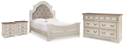 Realyn Queen Upholstered Panel Bed, Dresser and 2 Nightstands
