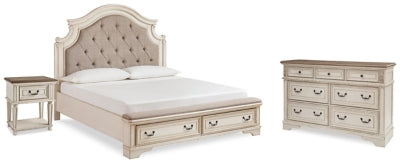 Realyn King Storage Bed, Dresser and Nightstand