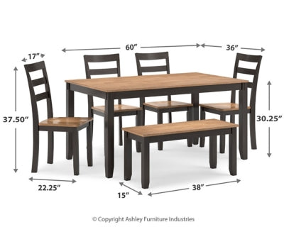 Gesthaven Dining Table with 4 Chairs and Bench (Set of 6)