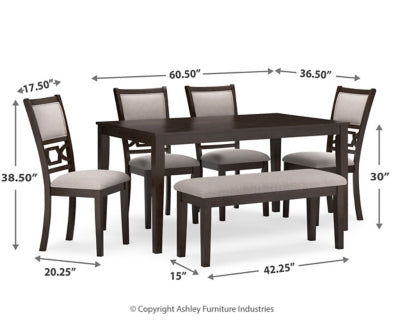 Langwest Dining Table and 4 Chairs and Bench (Set of 6)