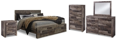 Derekson King Panel Storage Bed, Dresser, Mirror, Chest and Nightstand