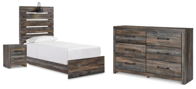 Drystan Twin Panel Bed with Storage, Dresser and Nightstand