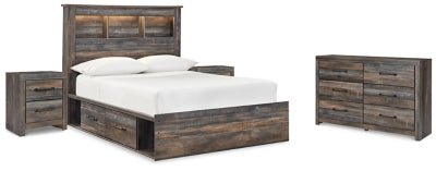 Drystan Full Bookcase Bed with 2 sided Storage, Dresser and Nightstand