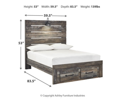 Drystan Full Panel Bed with 2 Storage Drawers