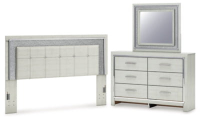 Zyniden King Upholstered Panel Headboard, Dresser and Mirror