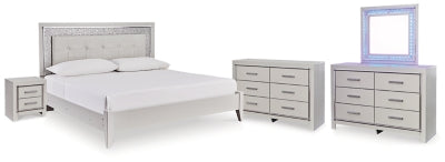 Zyniden Queen Upholstered Panel Bed, 2 Dressers, Mirror and Nightstand