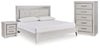 Zyniden Queen Upholstered Panel Bed, Chest and Nightstand