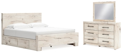 Lawroy King Panel Bed with Storage, Dresser and Mirror