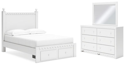 Mollviney Full Panel Storage Bed, Dresser and Mirror