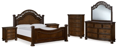 Lavinton King Poster Bed, Dresser, Mirror, Chest and 2 Nightstands