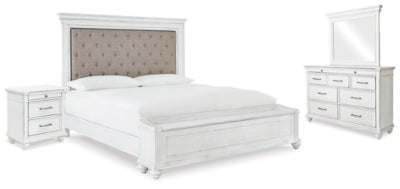 Kanwyn King Upholstered Storage Bed, Dresser, Mirror and Nightstand