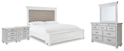 Kanwyn King Panel Bed, Dresser, Mirror and 2 Nightstands