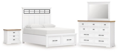 Ashbryn King Panel Storage Bed, Dresser, Mirror and Nightstand