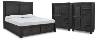 Foyland King Panel Storage Bed and 2 Chests