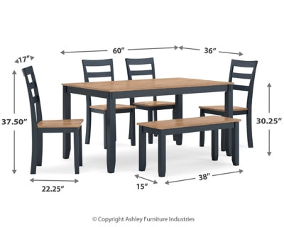 Gesthaven Dining Table with 4 Chairs and Bench (Set of 6)